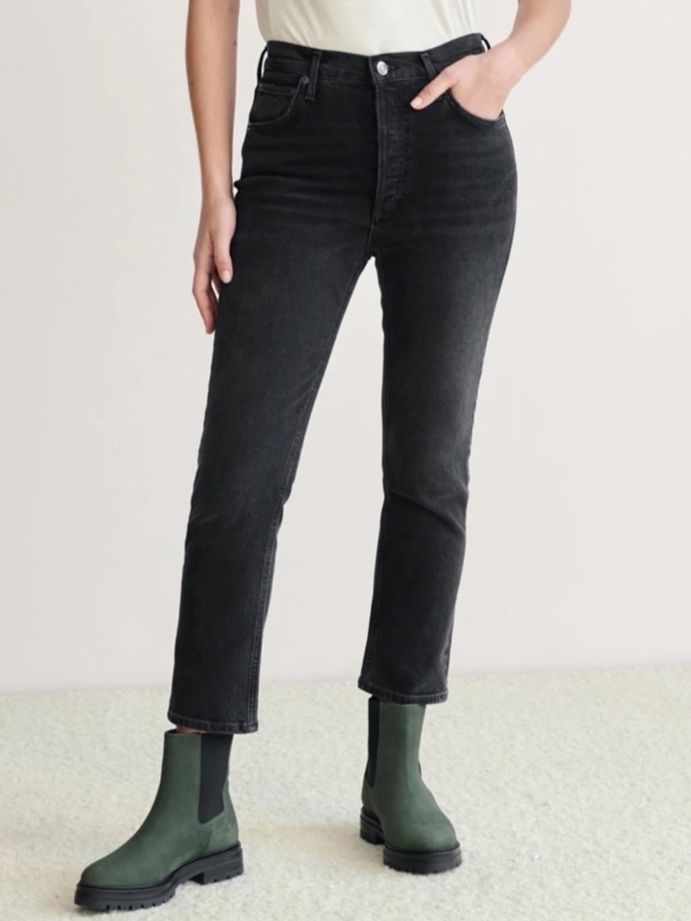Agolde Riley Crop High Rise Button Fly Jeans In Washed Black Denim ๐ค - Picture 7 of 8